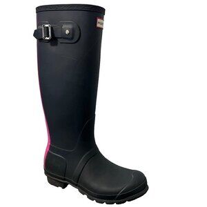 Hunter Original Women's Tall Rain Boots Black w/Pink Stripe Size 6